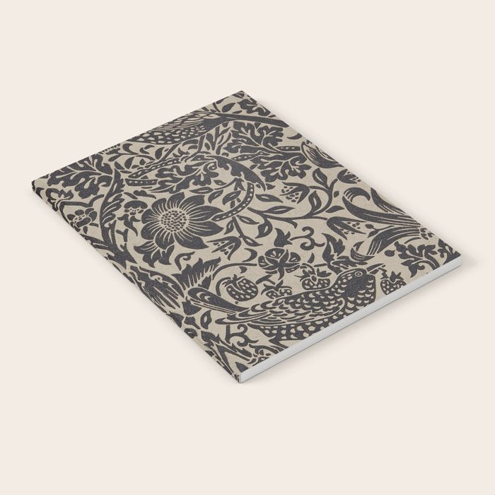 William Morris Pure Strawberry Thief Black Gilver Graphite Pattern Notebook Gallery Image 2