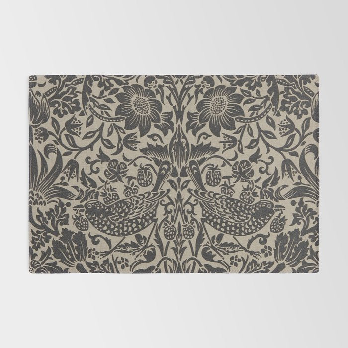 William Morris Pure Strawberry Thief Black Gilver Graphite Pattern Rug Gallery Image 2