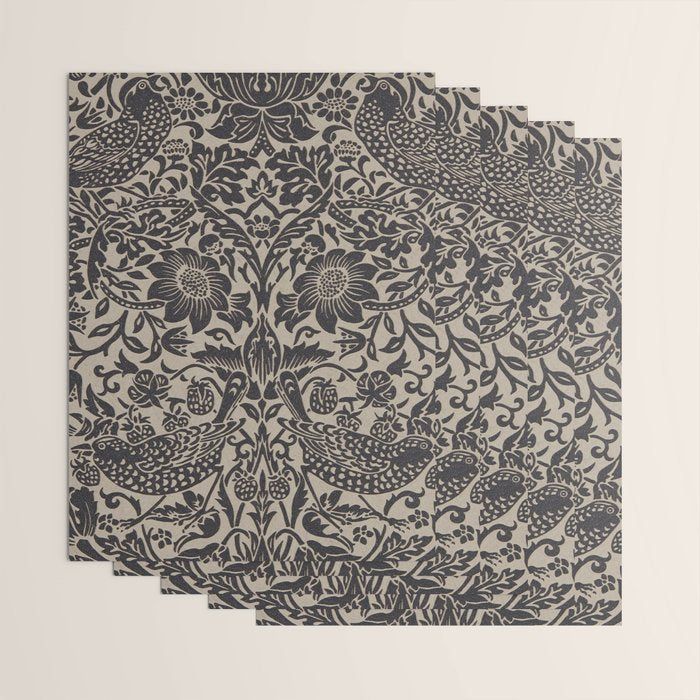 William Morris Pure Strawberry Thief Black Gilver Graphite Pattern Wrapping Paper Gallery Image 3