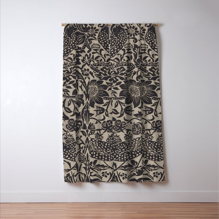 William Morris Pure Strawberry Thief Black Gilver Graphite Pattern Window Curtain Gallery Image 3