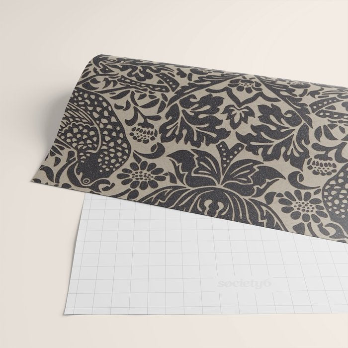 William Morris Pure Strawberry Thief Black Gilver Graphite Pattern Wrapping Paper Gallery Image 2