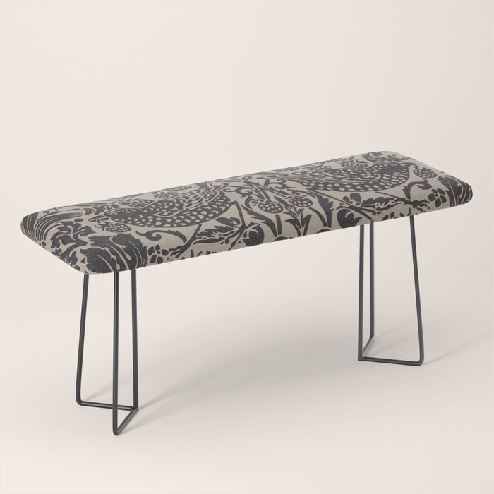 William Morris Pure Strawberry Thief Black Gilver Graphite Pattern Bench Gallery Image 1