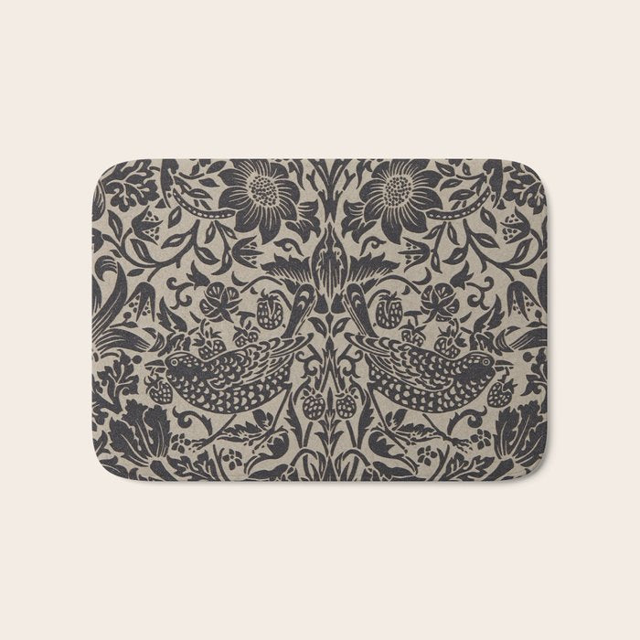William Morris Pure Strawberry Thief Black Gilver Graphite Pattern Bath Mat Gallery Image 1