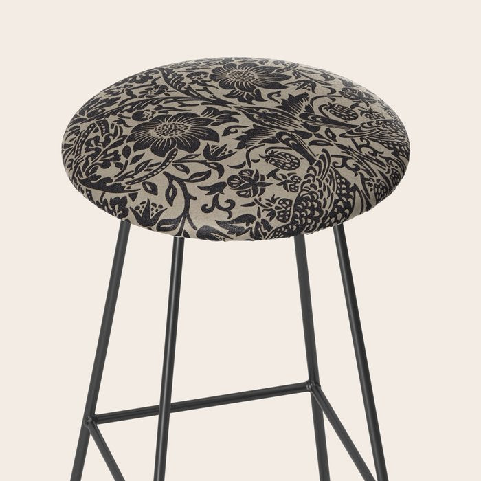 William Morris Pure Strawberry Thief Black Gilver Graphite Pattern Stool Gallery Image 2