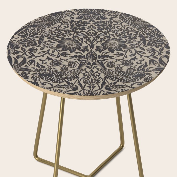 William Morris Pure Strawberry Thief Black Gilver Graphite Pattern Side Table Gallery Image 2