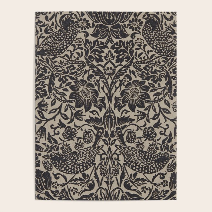 William Morris Pure Strawberry Thief Black Gilver Graphite Pattern Poster Gallery Image 1