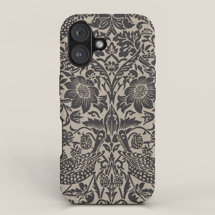 William Morris Pure Strawberry Thief Black Gilver Graphite Pattern iPhone Case Gallery Image 1