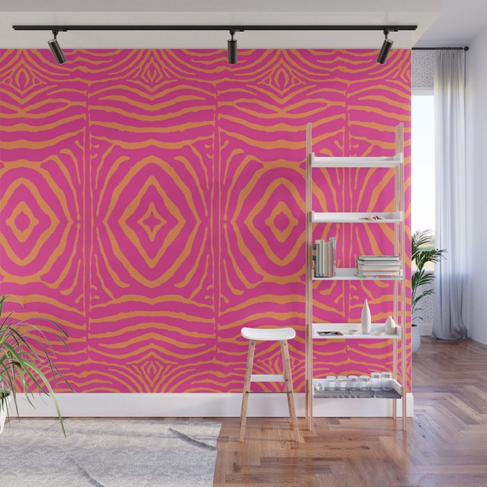 Zebra Pattern | Zebra Stripes | Zebra Pink and Orange Stripes 744 Wall Mural Gallery Image 1