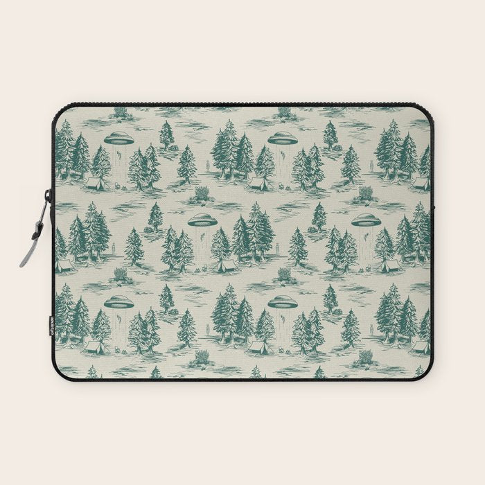 Teal Alien Abduction Toile De Jouy Pattern Laptop Sleeve Gallery Image 1