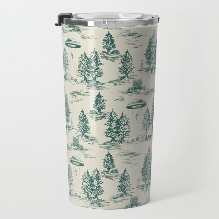 Teal Alien Abduction Toile De Jouy Pattern Travel Mug Gallery Image 3