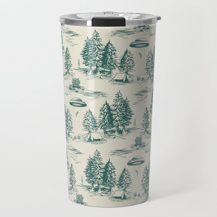 Teal Alien Abduction Toile De Jouy Pattern Travel Mug Gallery Image 1