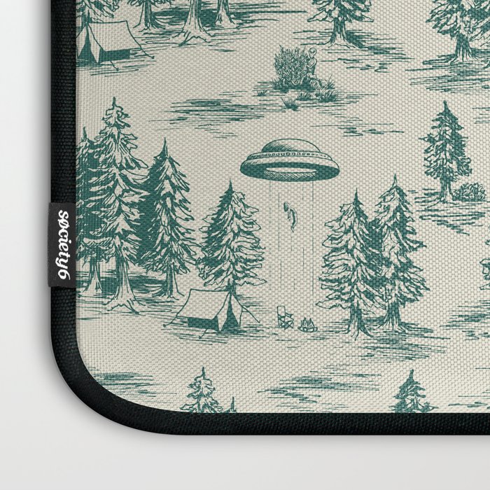 Teal Alien Abduction Toile De Jouy Pattern Laptop Sleeve Gallery Image 3