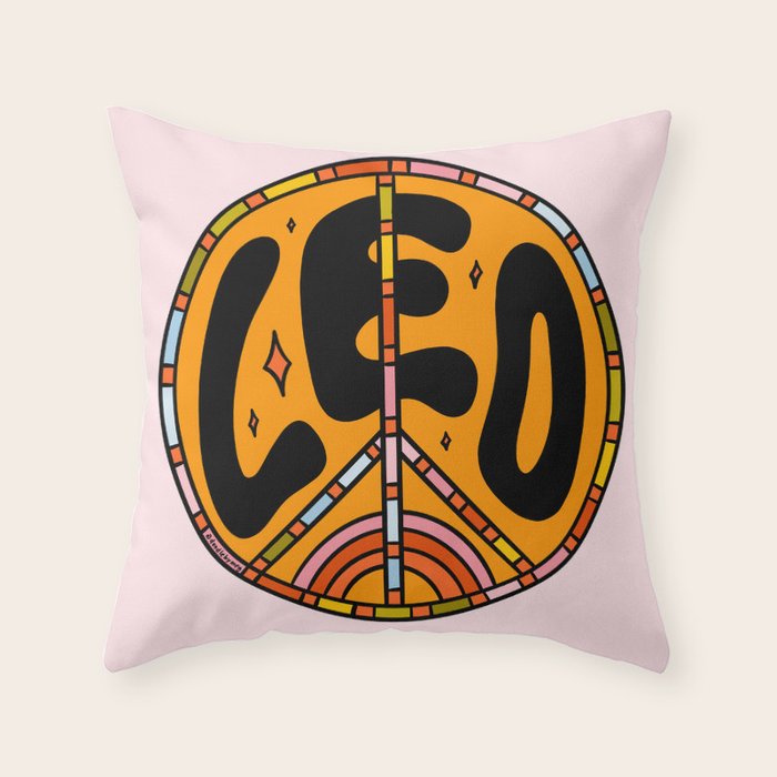 Leo Peace Sign Throw Pillow Gallery Image 6