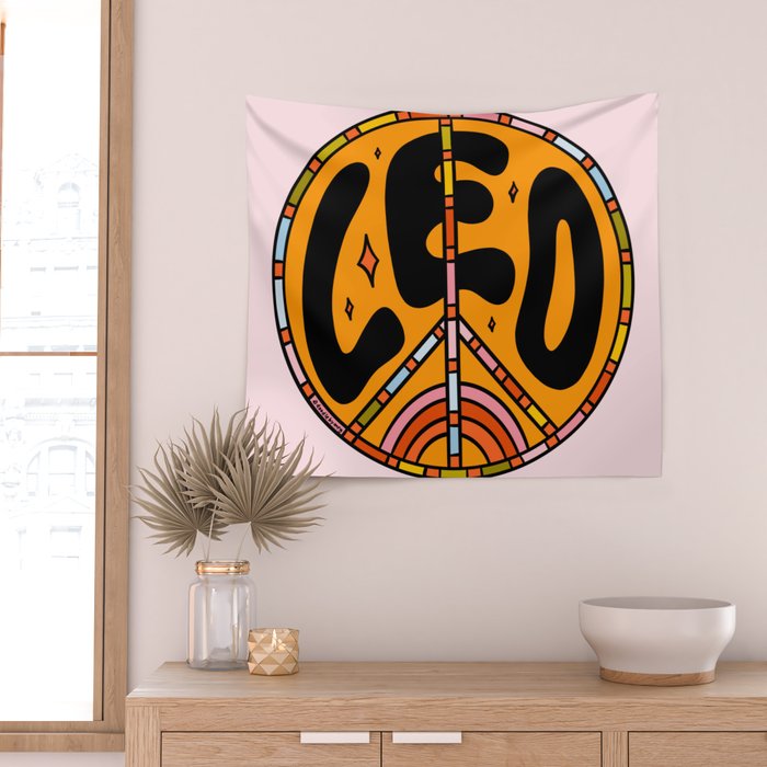 Leo Peace Sign Wall Tapestry Gallery Image 2