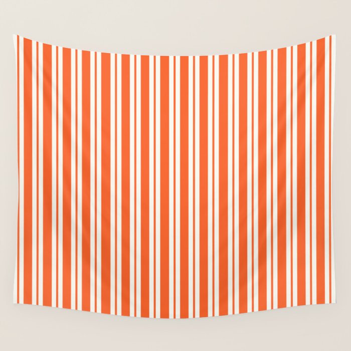 Classic Double Stripe Pattern in Orange and White Wall Tapestry Gallery Image 4