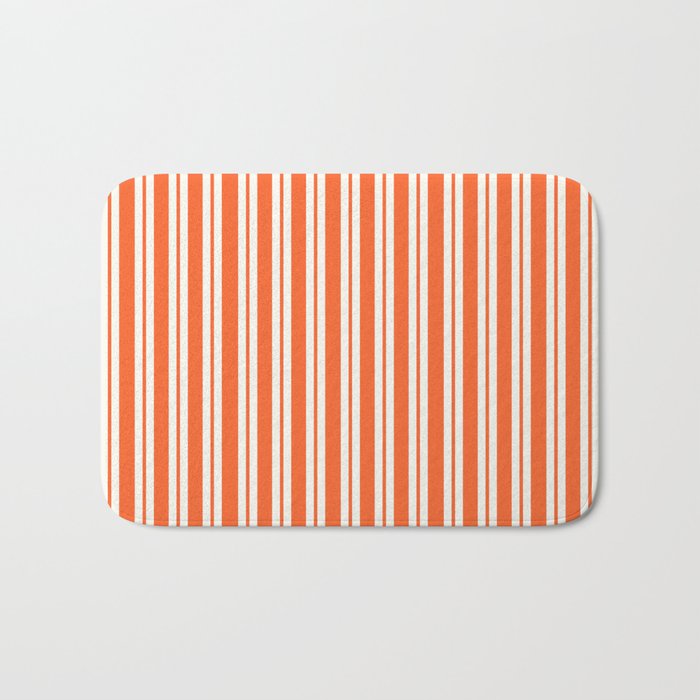 Classic Double Stripe Pattern in Orange and White Bath Mat Gallery Image 1