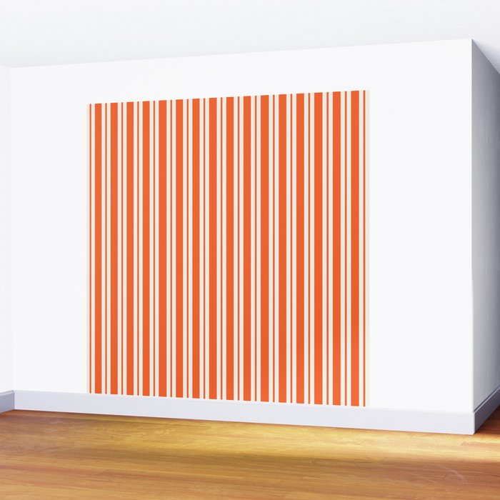 Classic Double Stripe Pattern in Orange and White Wall Mural Gallery Image 2