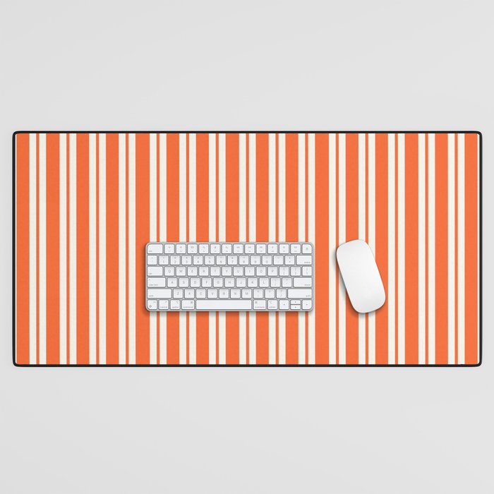 Classic Double Stripe Pattern in Orange and White Desk Mat Gallery Image 1