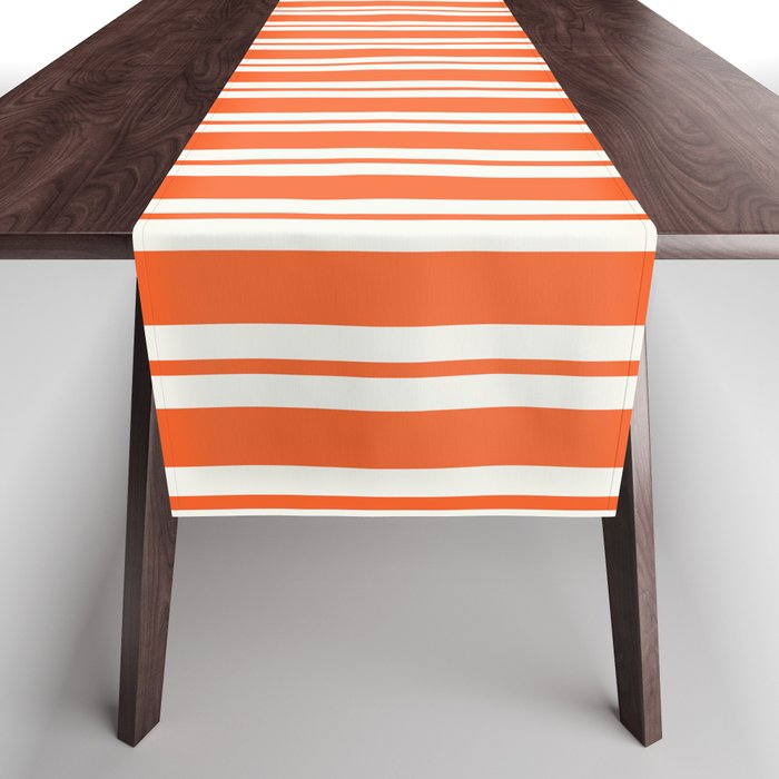 Classic Double Stripe Pattern in Orange and White Table Runner Gallery Image 1