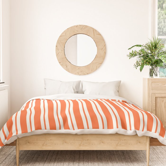 Classic Double Stripe Pattern in Orange and White Duvet Cover Gallery Image 3