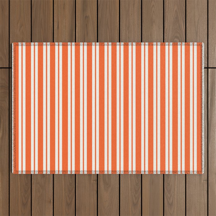 Classic Double Stripe Pattern in Orange and White Outdoor Rug Gallery Image 1