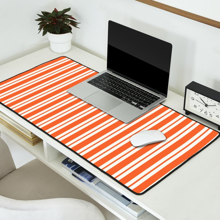 Classic Double Stripe Pattern in Orange and White Desk Mat Gallery Image 2
