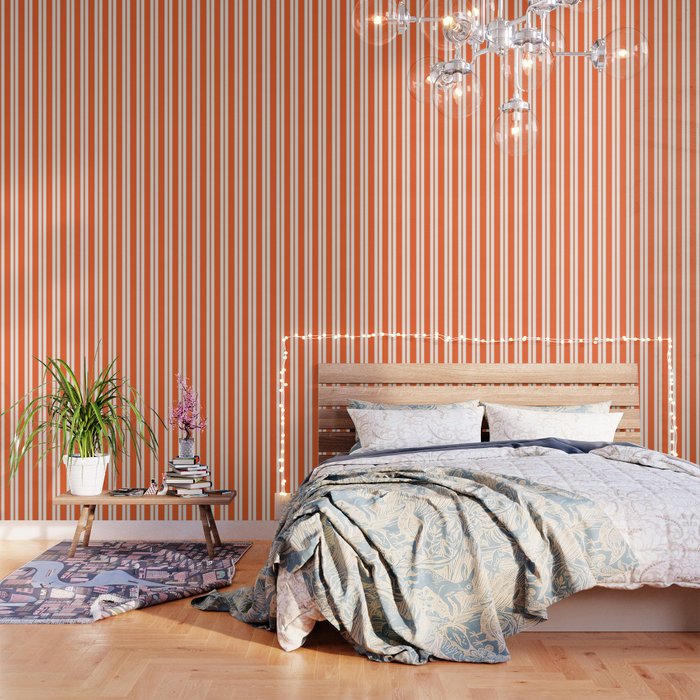Classic Double Stripe Pattern in Orange and White Wallpaper Gallery Image 3