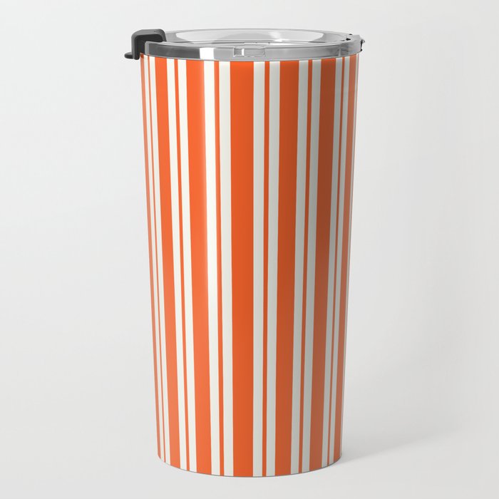 Classic Double Stripe Pattern in Orange and White Travel Mug Gallery Image 3