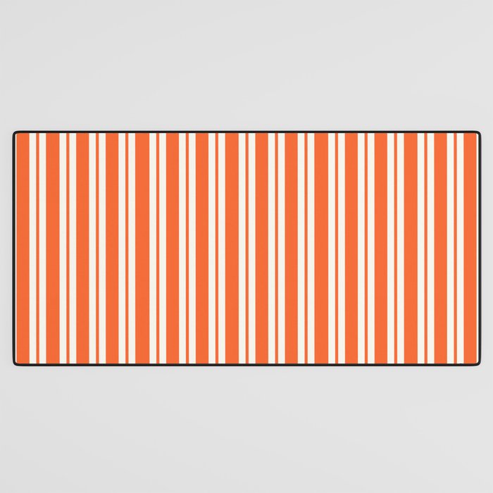 Classic Double Stripe Pattern in Orange and White Desk Mat Gallery Image 3