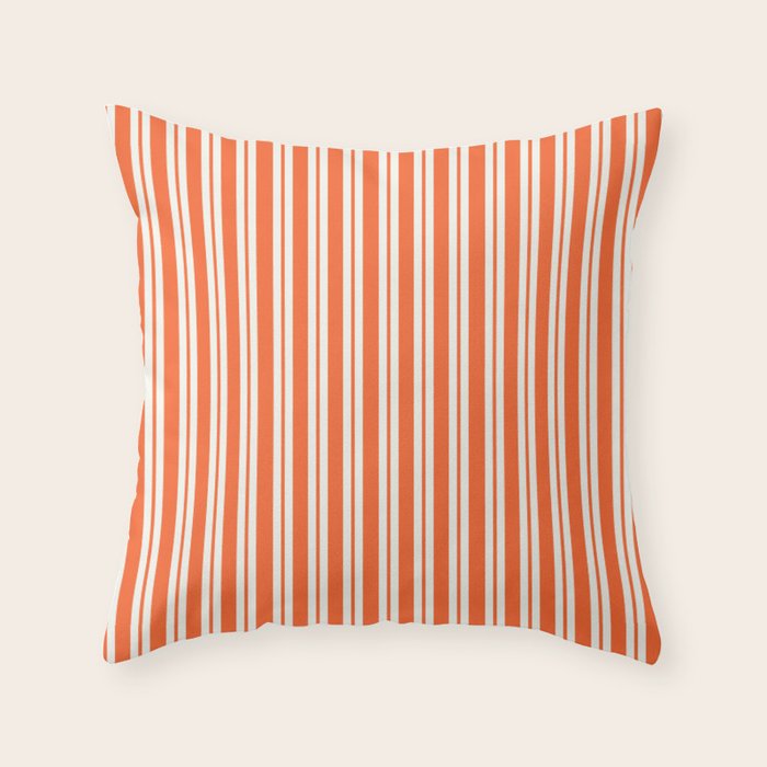 Classic Double Stripe Pattern in Orange and White Throw Pillow Gallery Image 6