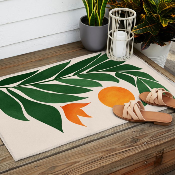 Tropical Forest Sunset / Mid Century Abstract Shapes Outdoor Rug Gallery Image 2