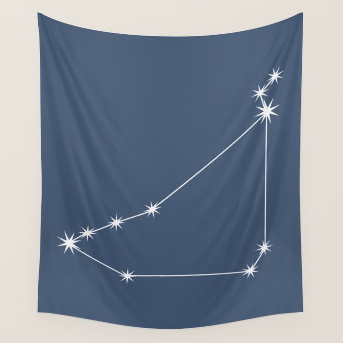 Capricorn Zodiac Star Constellation Line Art Neutral Blue Wall Tapestry Gallery Image 4
