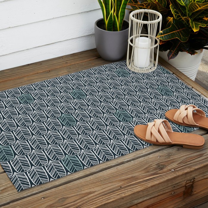 Feather Tile Navy Outdoor Rug Gallery Image 2