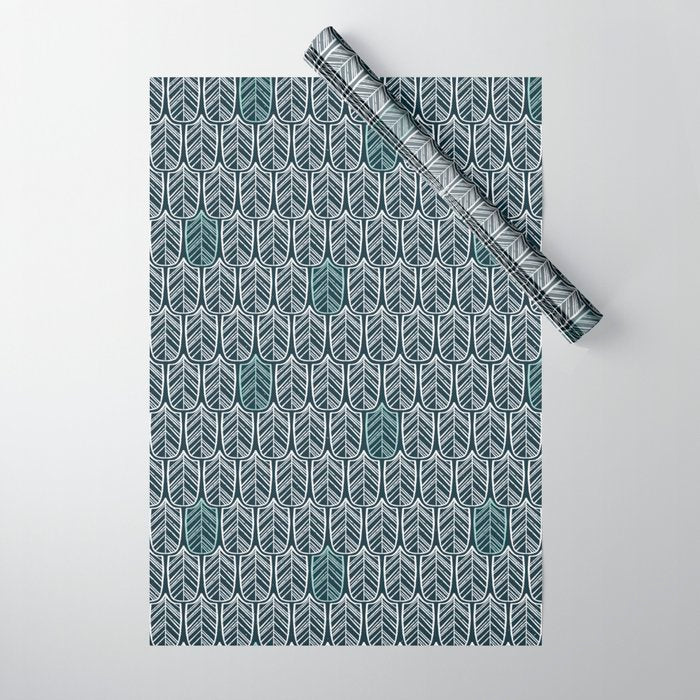 Feather Tile Navy Wrapping Paper Gallery Image 1