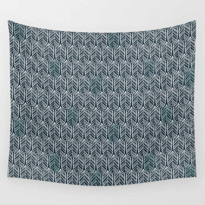 Feather Tile Navy Wall Tapestry Gallery Image 4