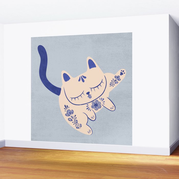 Purrcelin Cat Butt - Delft Porcelain Kitty Wall Mural Gallery Image 2