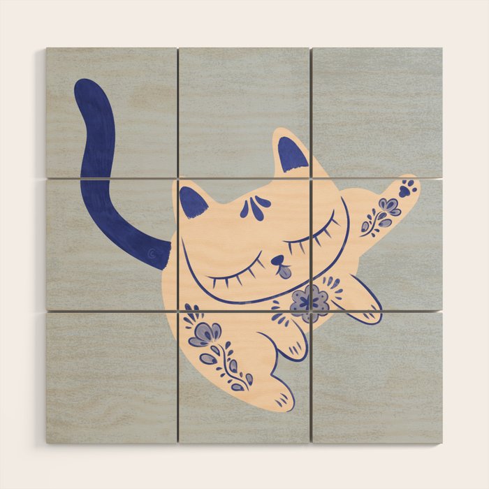 Purrcelin Cat Butt - Delft Porcelain Kitty Wood Wall Art Gallery Image 1