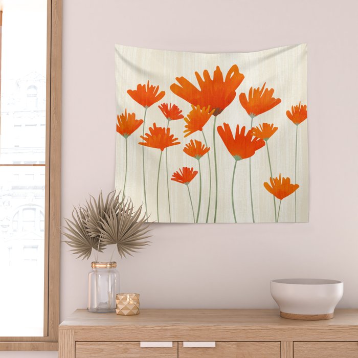 Fiery Red Flowers Wall Tapestry Gallery Image 2