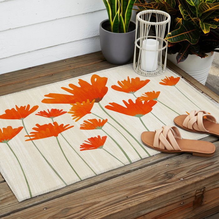 Fiery Red Flowers Outdoor Rug Gallery Image 2