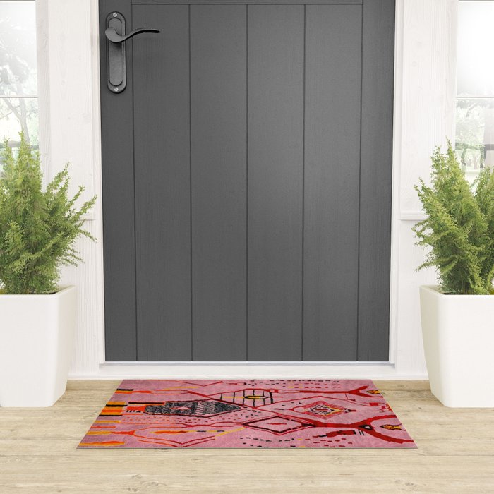 Traditional Pink Moroccan Rug Artwork Welcome Mat Gallery Image 3