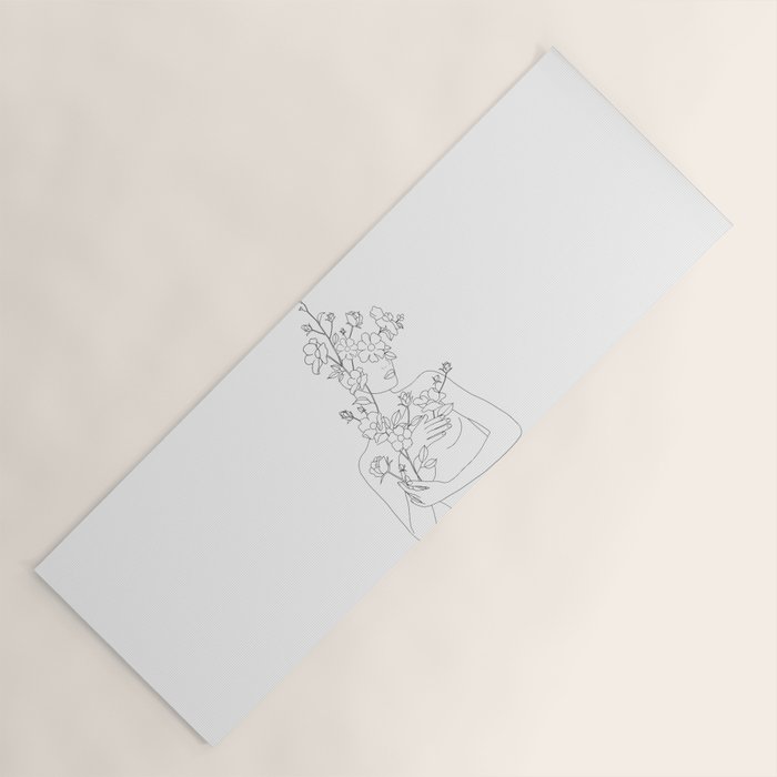 Minimal Line Art Woman with Wild Roses Yoga Mat Gallery Image 1