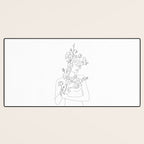 Minimal Line Art Woman with Wild Roses Desk Mat Gallery Image 3