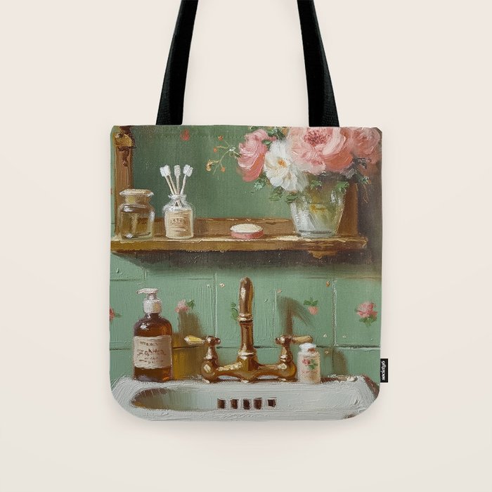 Vintage French Bathroom Vanity Tote Bag Gallery Image 1