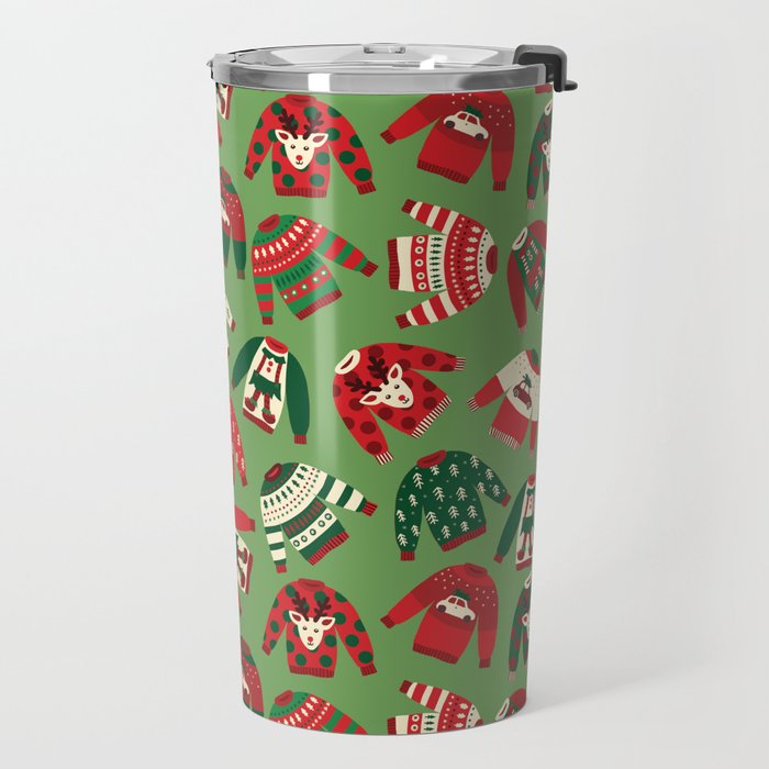 Ugly Christmas Sweaters Pattern Travel Mug Gallery Image 2