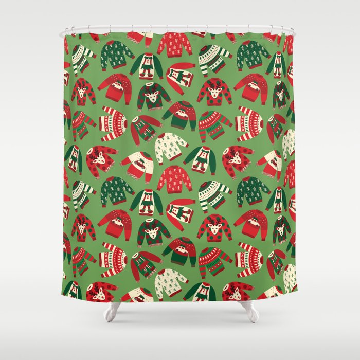 Ugly Christmas Sweaters Pattern Shower Curtain Gallery Image 1