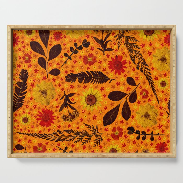 Dried Flower Print in Orange Serving Tray Gallery Image 1