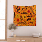 Dried Flower Print in Orange Wall Tapestry Gallery Image 2