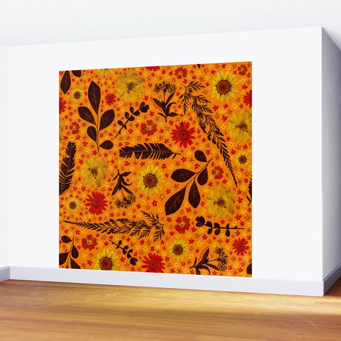 Dried Flower Print in Orange Wall Mural Gallery Image 2