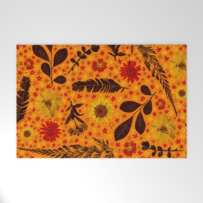 Dried Flower Print in Orange Welcome Mat Gallery Image 1