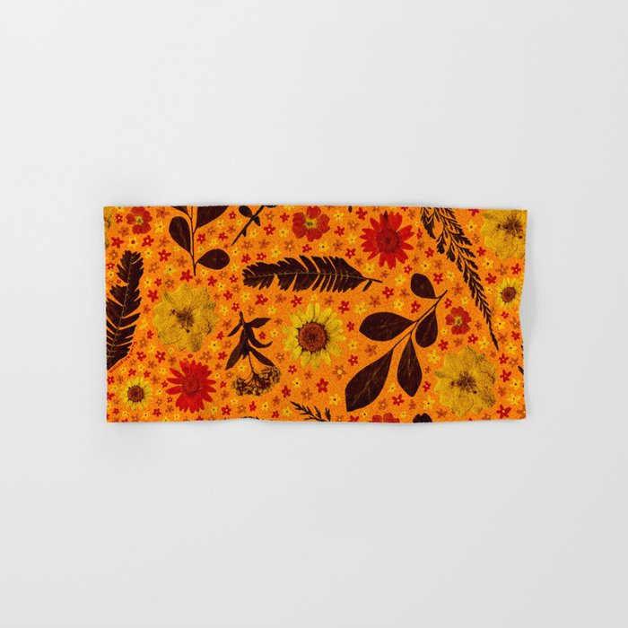 Dried Flower Print in Orange Bath Towel Gallery Image 1